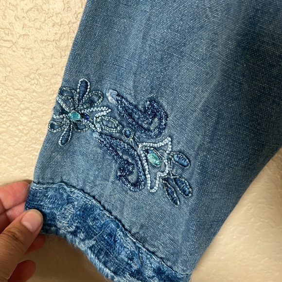 Flashback  Vintage  Denim embroidered Jacket sz M 100% Cotton - Picture 5 of 15